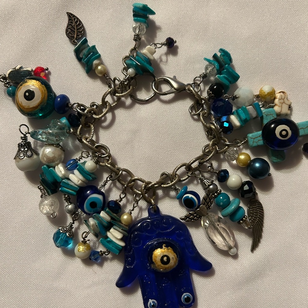 Blue Evil Eye Chunky Charm Bracelet